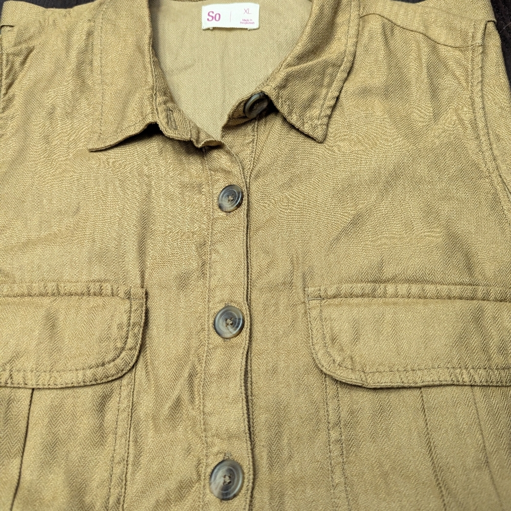 Utility Cargo Romper Sleeveless Jumpsuit Military Button-Up SO Tan Womens XL - Picture 9 of 14